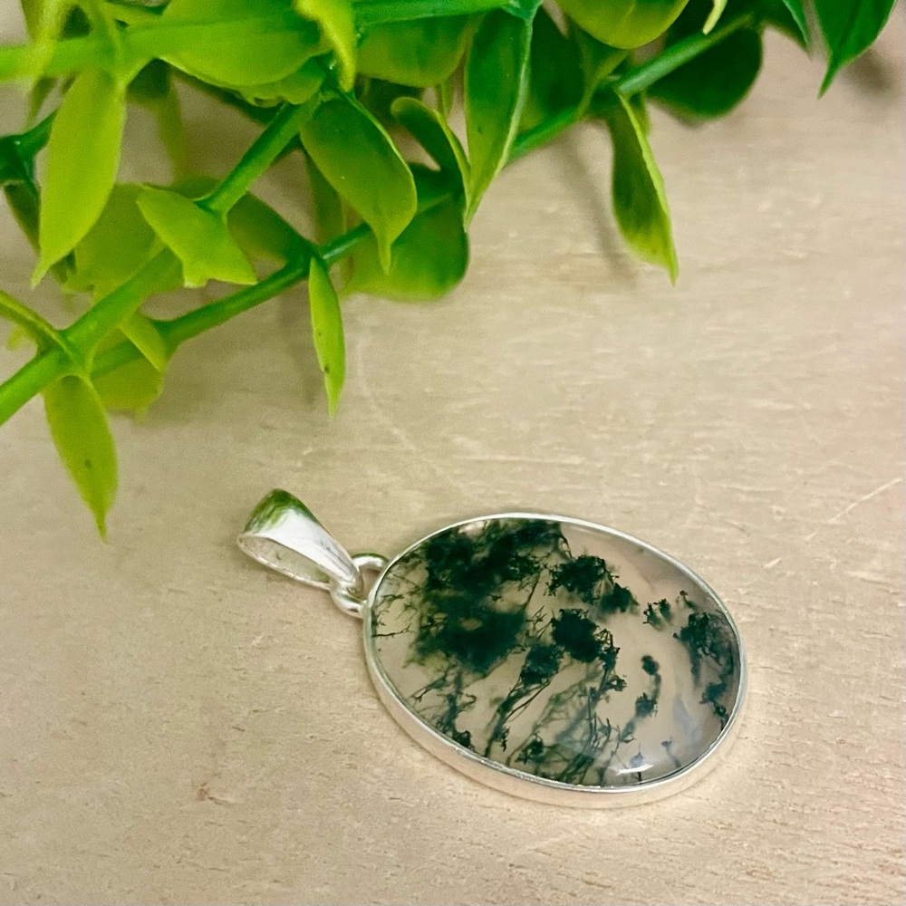 Moss Agate Solid Sterling Silver 925 Pendant - image 2